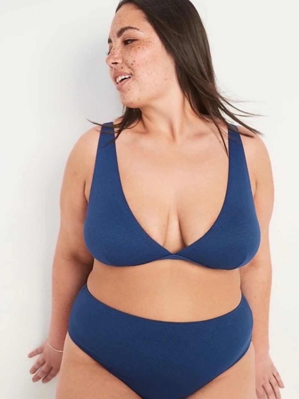 ✨2/$30✨ Old Navy Piqué Blue 2 Piece Bikini Swimsuit Large Plunge Triangle